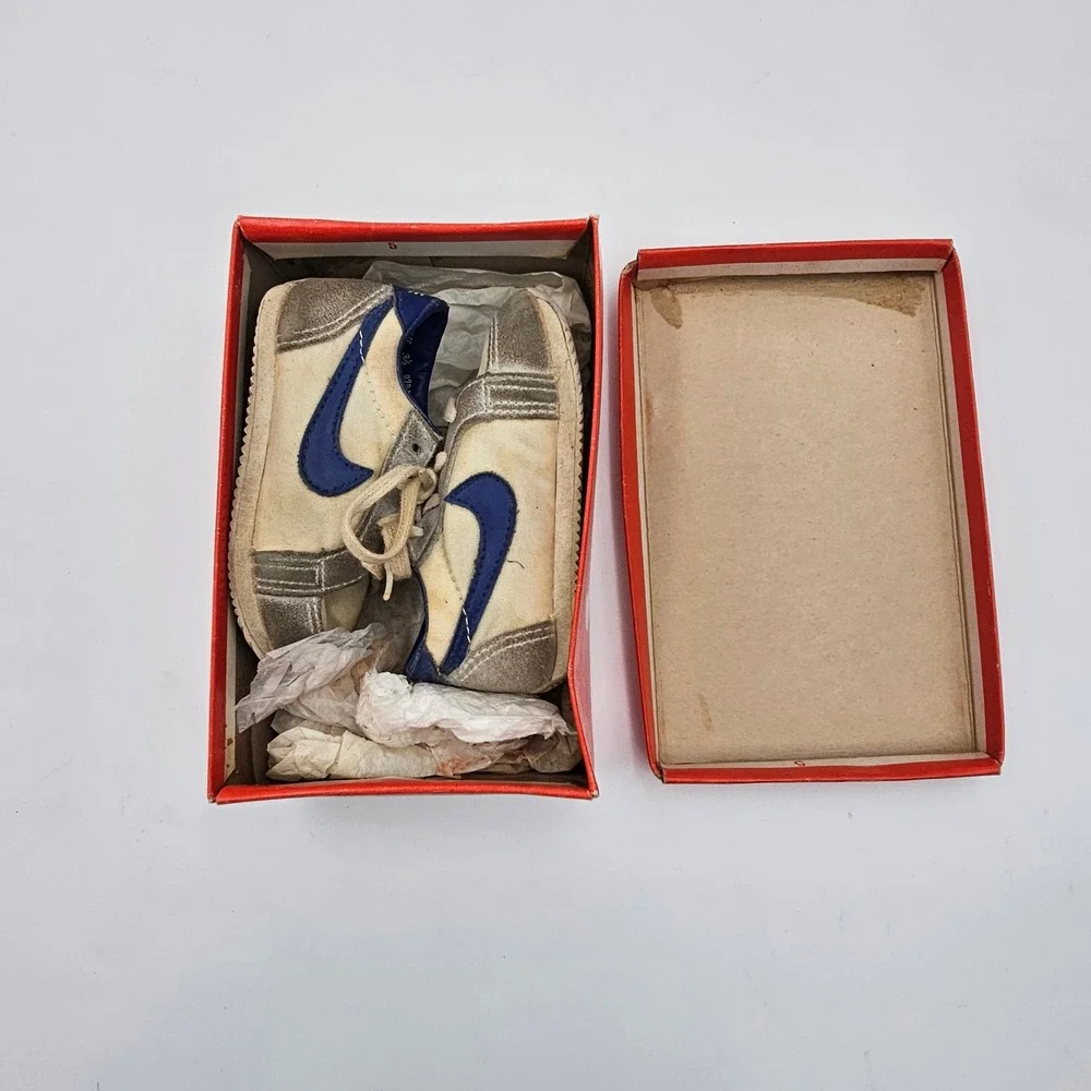 Vintage Nike Lil Nipper Toddler Sneakers Size 4 Tan Blue Suede OG Box 1500 Rare